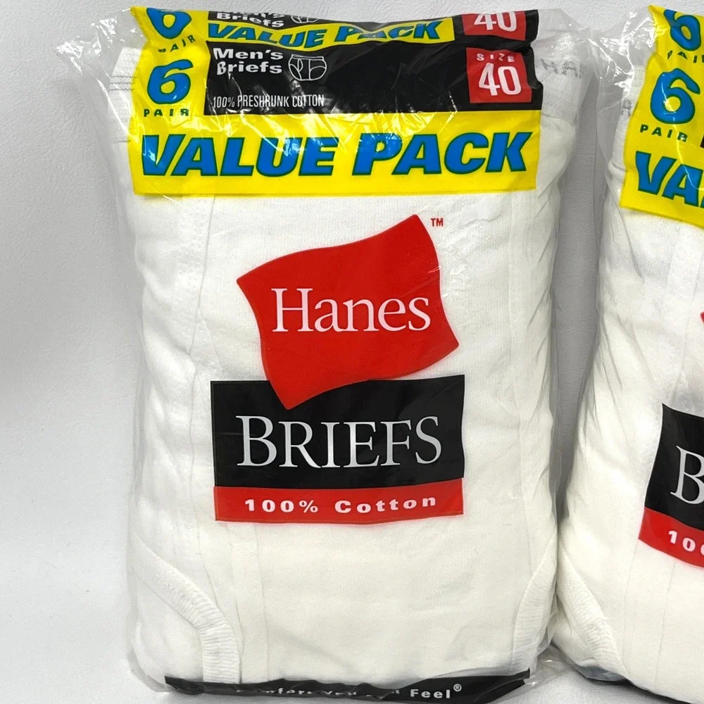 Hanes Vintage 2000 Briefs 100% Cotton 6 Pair / 2 Packs = 12 Size 40 Mens 2249U